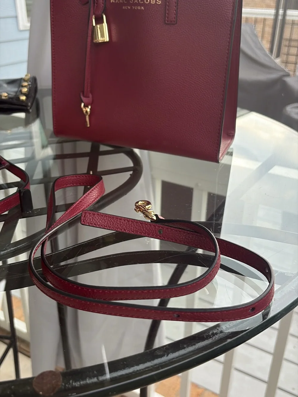 Marc Jacobs Burgundy Pebbled Leather Tote with Gold Hardware